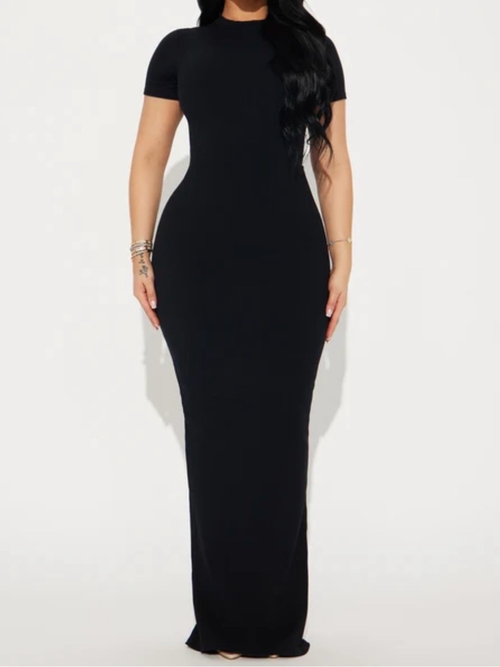 Fashion Nova Black Short-Sleeve Maxi Dress